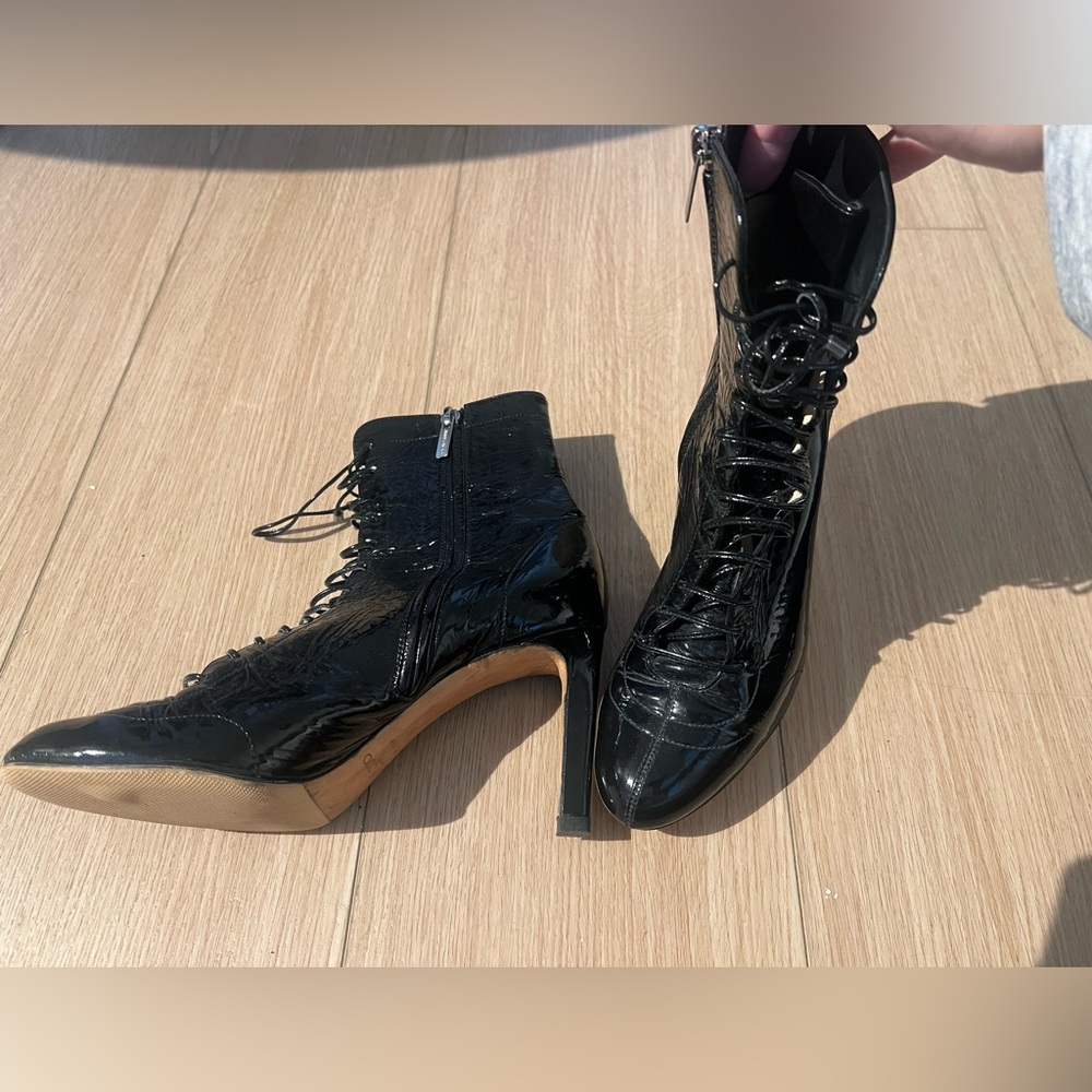 Jimmy choo Women's Black Patent Lace-Up Heeled Ankle Boots 38
